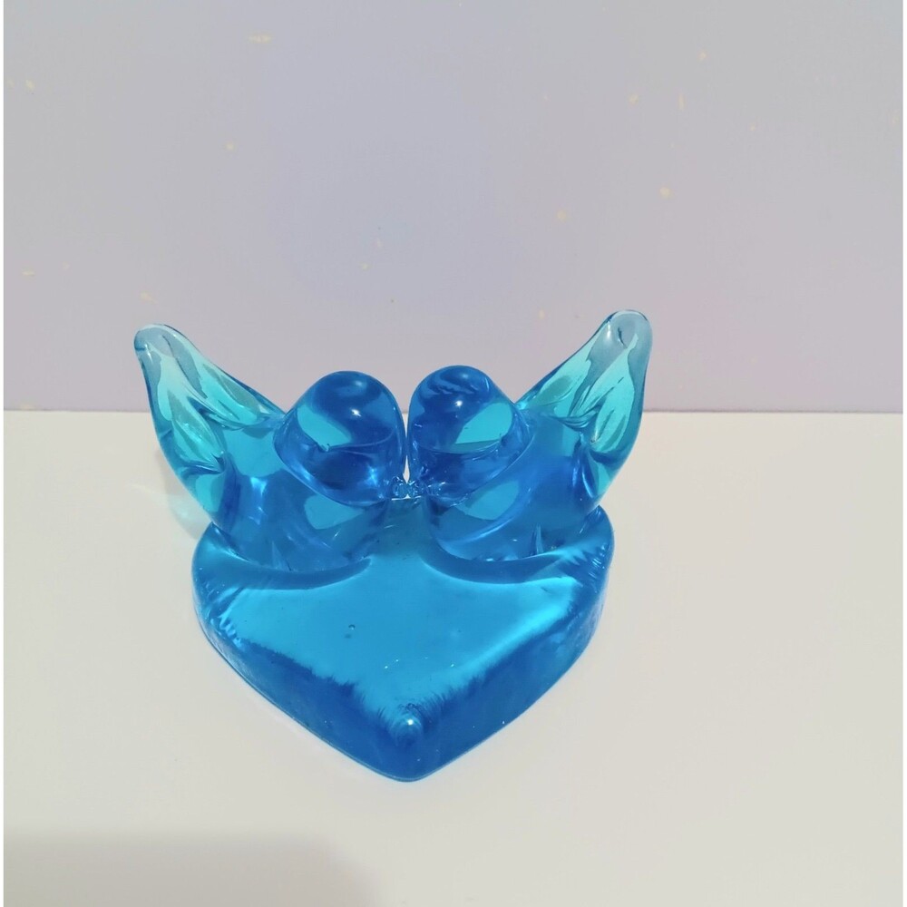 Blue Birds Of Happiness Heart  Art Glass Figurine Home Decor 2"